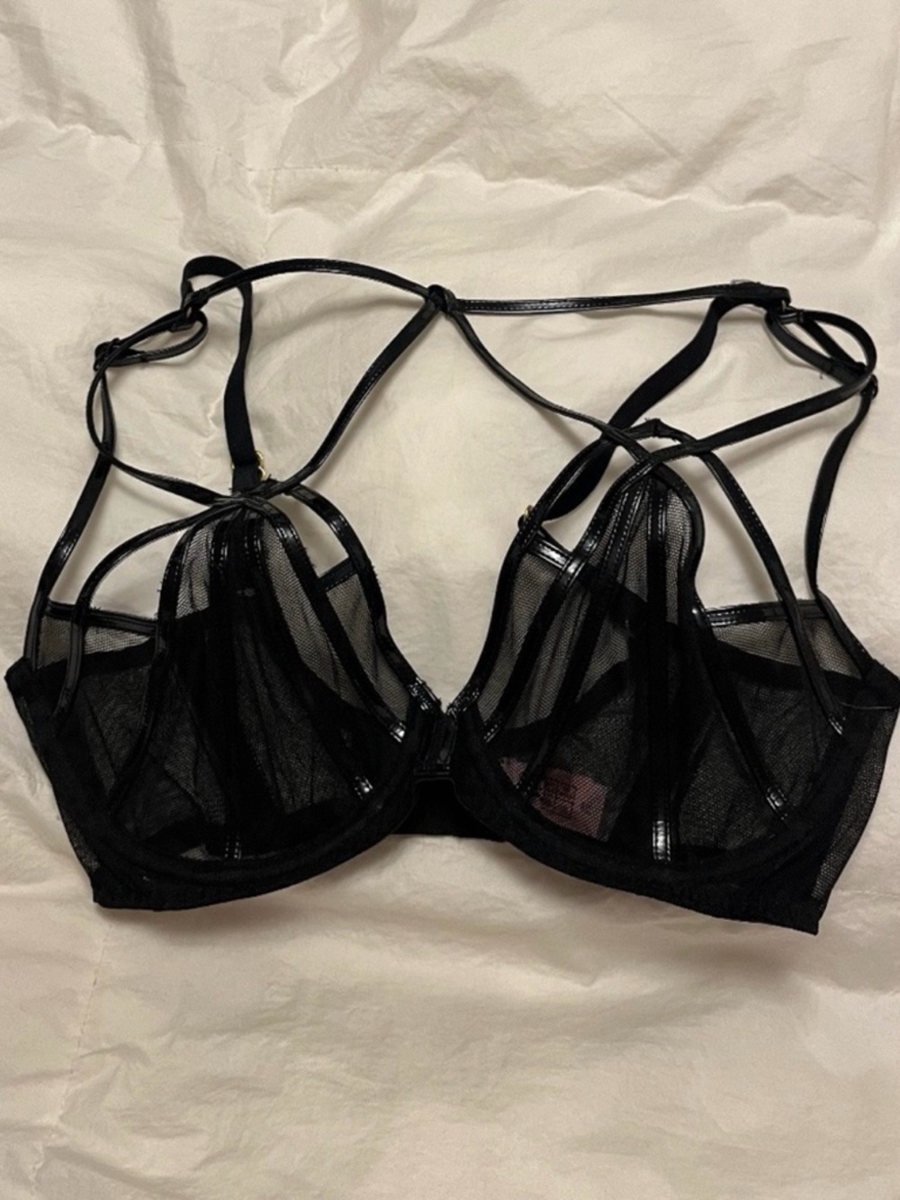 Agent Provocateur Vicki High Apex Underwired Bra Black Patent Leather Luxury